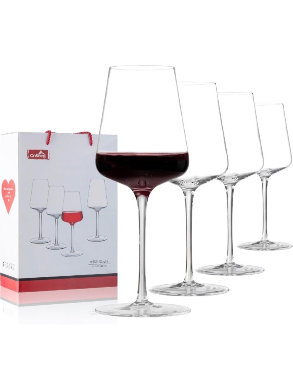 Elegant Hand Blown Crystal Red Wine Glasses Set of 4, 13.5oz - Perfect for